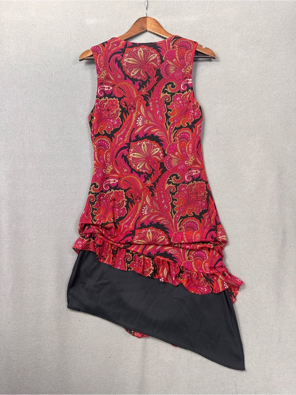 Vintage 90’s Bias Cut Sleeveless Paisley Sheath Dress in Red and Black, Large - Picture 8 of 15